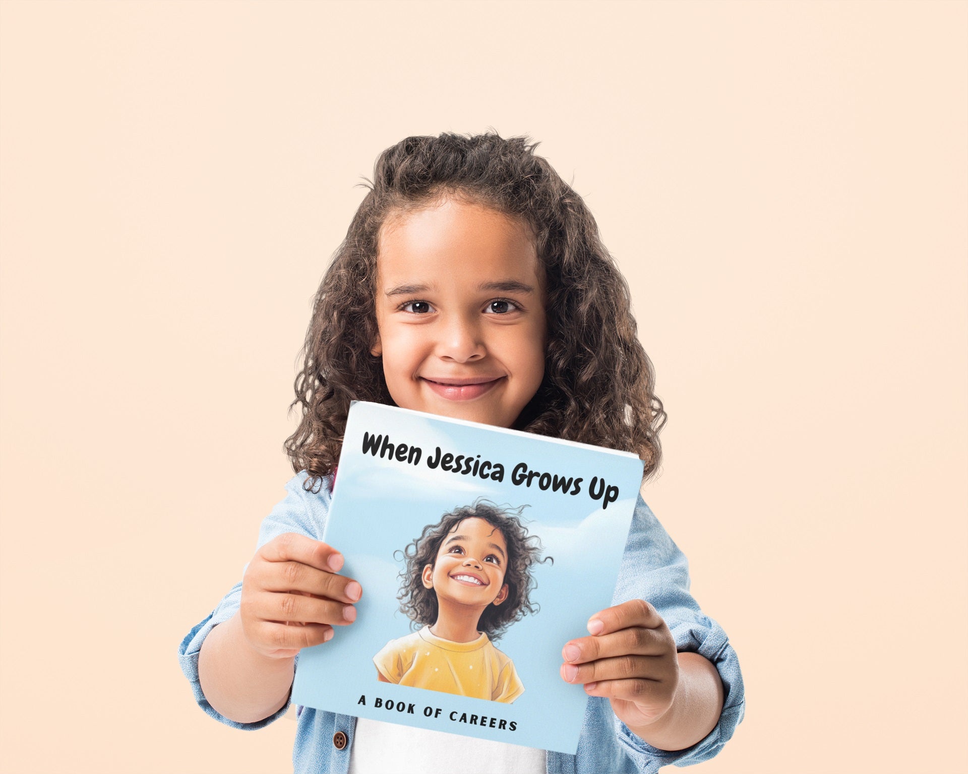 Black girl holding her personalized baby book as unique children's gift