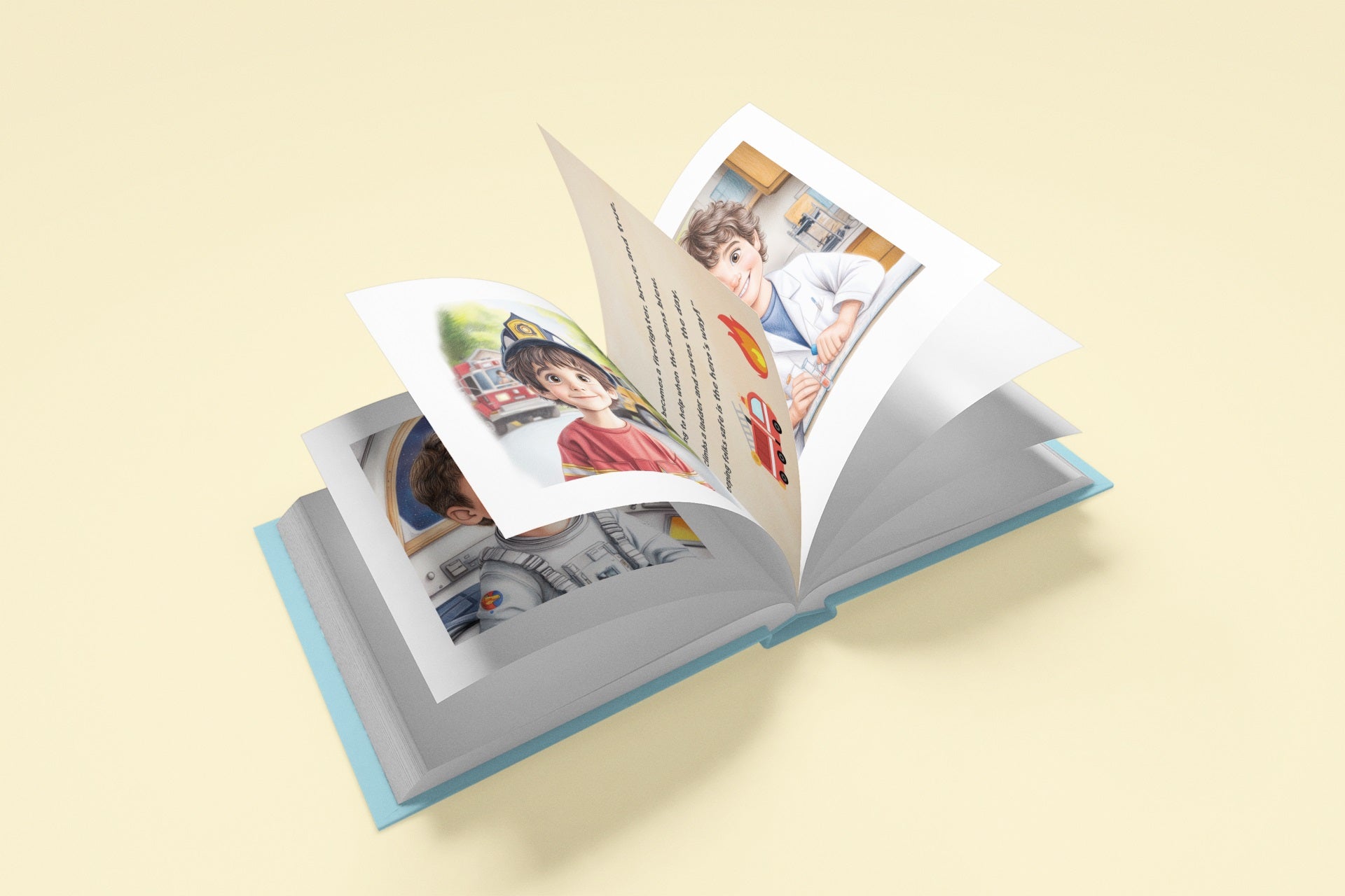 Childen's Book Preview with custom made pages of kid in different jobs