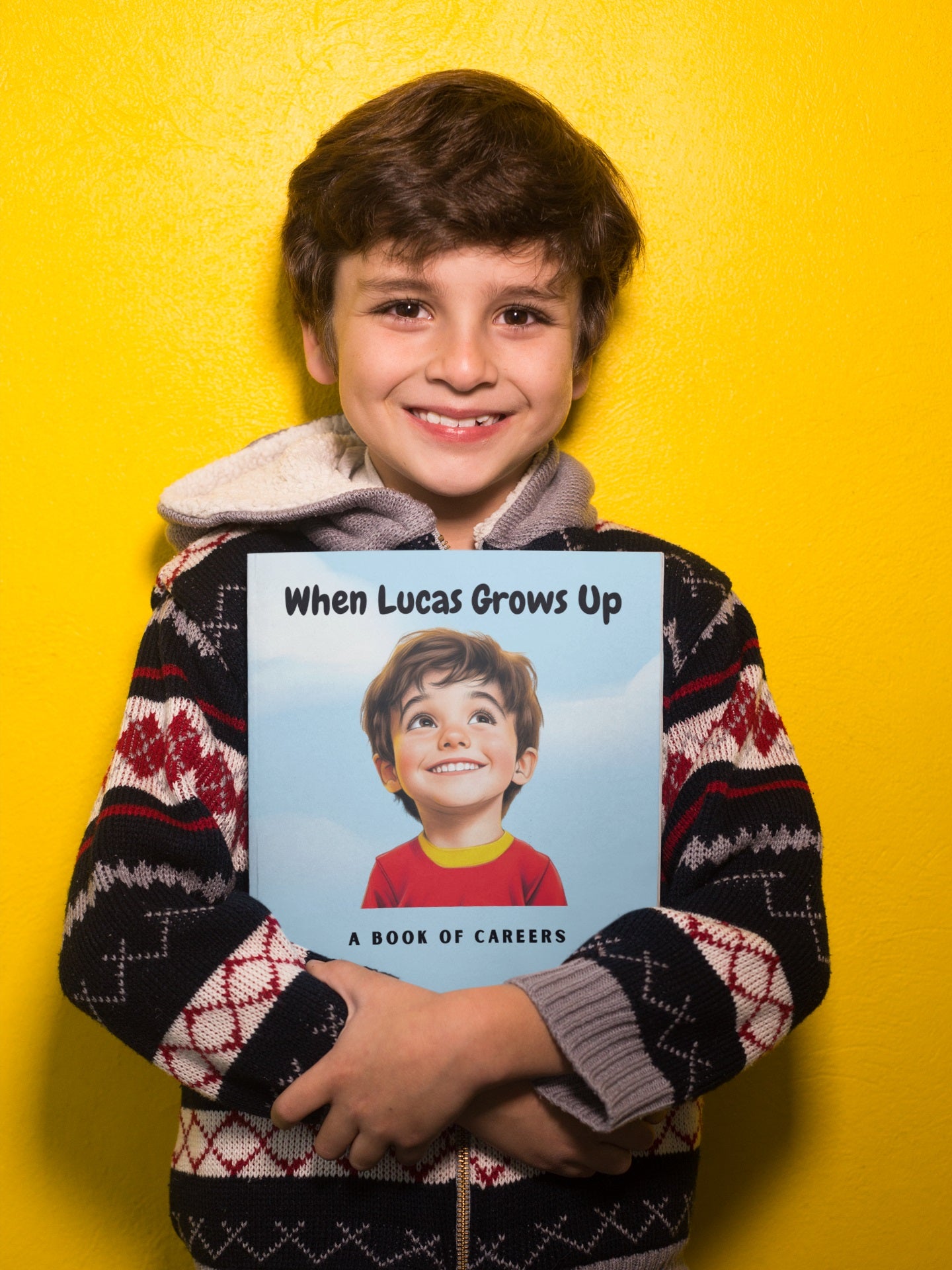 Receive book for your child with baby boy holding his completed storybook